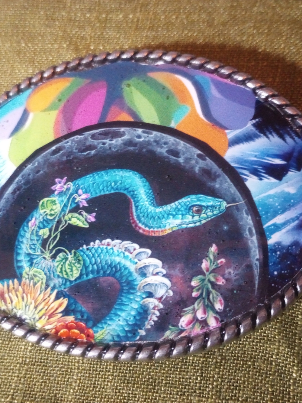 UNISEX Colorful Snake Oval Belt Buckle-ONE OF A KIND